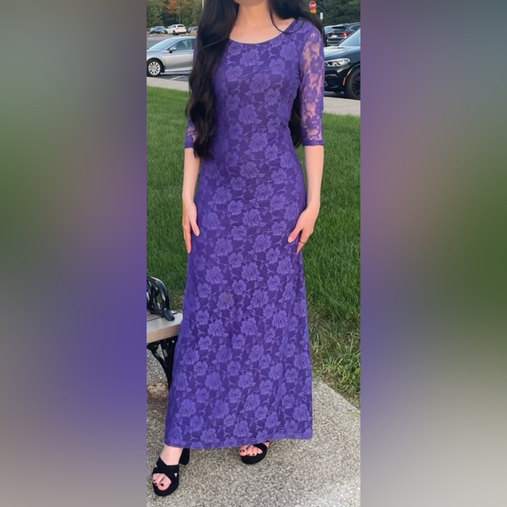 NWT Gianni Bini Violet Purple Lace‎ 3/4 Sleeve Maxi Dress Small S